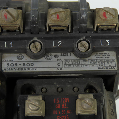 Alen Bradley 505-B0D Ser C Size 1 Reversing Contactor 2-10HP 600V 120V Coil 27A