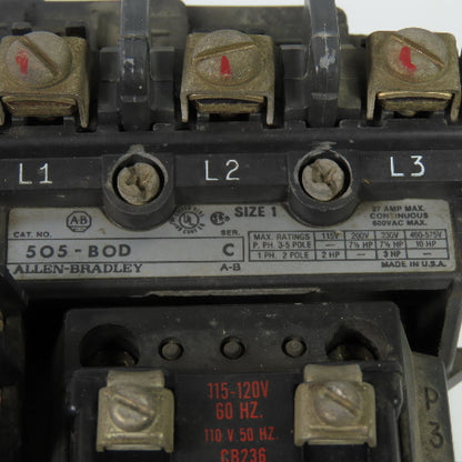 Alen Bradley 505-B0D Ser C Size 1 Reversing Contactor 2-10HP 600V 120V Coil 27A