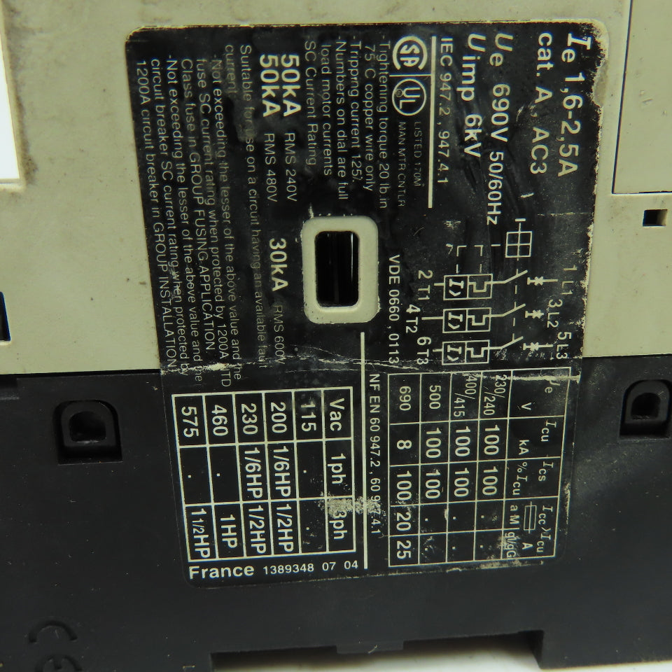 Telemecanique GV2-P07 3-Pole Manual Motor Starter Breaker 1.6-2.5A 600V Lot Of 2