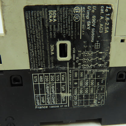 Telemecanique GV2-P07 3-Pole Manual Motor Starter Breaker 1.6-2.5A 600V Lot Of 2