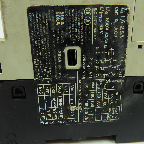 Telemecanique GV2-P07 3-Pole Manual Motor Starter Breaker 1.6-2.5A 600V Lot Of 2