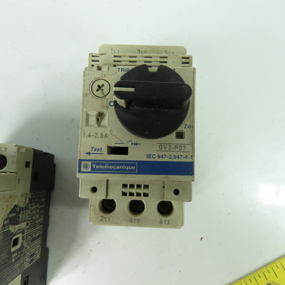 Telemecanique GV2-P07 3-Pole Manual Motor Starter Breaker 1.6-2.5A 600V Lot Of 2
