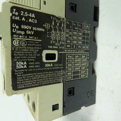 Telemecanique GV2-RT08 3-Pole Manual Motor Starter Breaker 2.5-4A 690V Lot Of 2