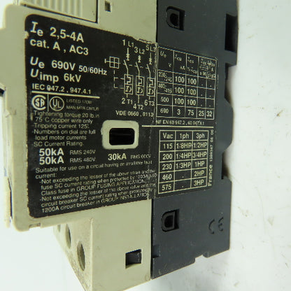 Telemecanique GV2-RT08 3-Pole Manual Motor Starter Breaker 2.5-4A 690V Lot Of 2