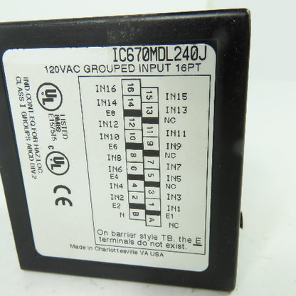 GE Fanuc IC670MDL240J 12VAC Grounded Input Module 16PT 15MA