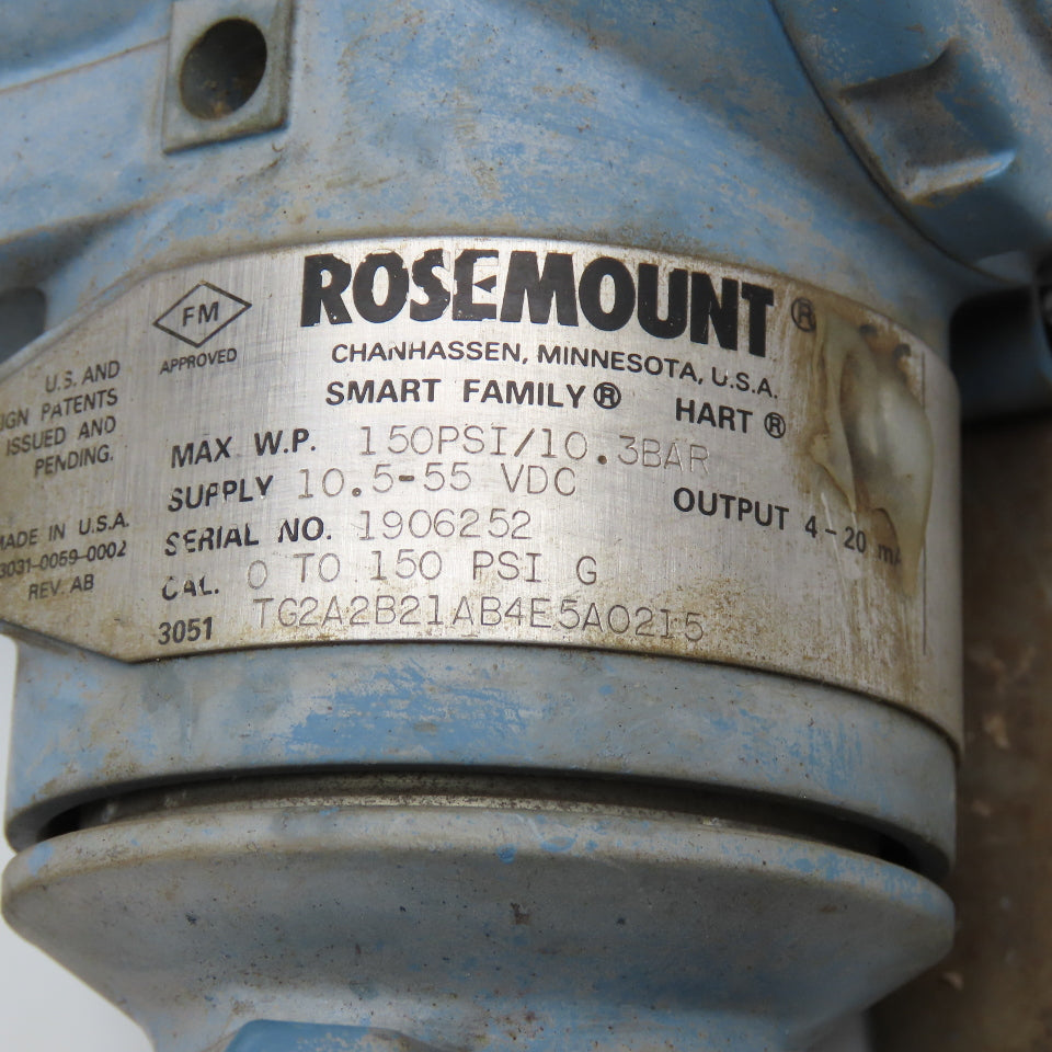 Rosemount 3051TG2A2B21AB4E5A0215 1/2" NPT Pressure Transmitter 10.5-55VDC