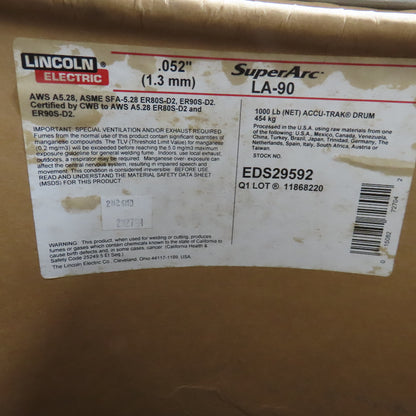 Miller LA-90 SuperArc .052" Welding Wire Coil 942Lbs AS/IS See Info