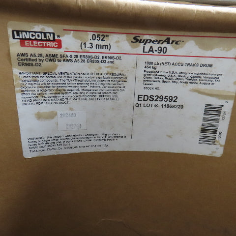 Miller LA-90 SuperArc .052" Welding Wire Coil 942Lbs AS/IS See Info