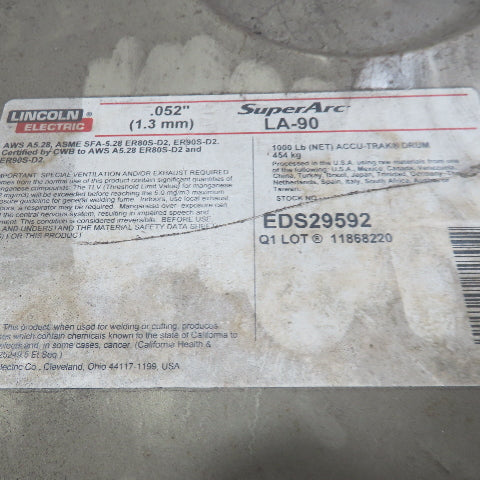 Miller LA-90 SuperArc .052" Welding Wire Coil 1000Lbs Full Barrel