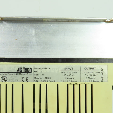 Lenze SM410 SMC AC Tech 1HP 0.75kW Variable Speed Motor Drive 0-400/460V 3PH