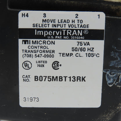 ImperviTran B075MBT13RK Micron 75VA Control Transformer Pri 208/230/460 Sec 115V
