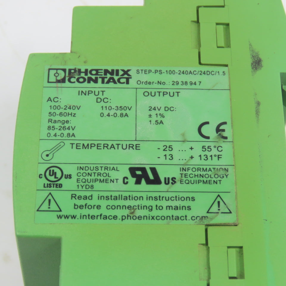 Phoenic Contact STEP-PS-100-240AC/24DC/1.5 24VDC 1.5A Power Supply 100-240V In