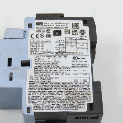 Weg MPW40-3-U004 Motor Starter Protector 2.5-4A 600VAC Max