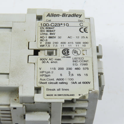 Allen Bradley 100-C23*10 30A 15HP Contactor 120V Coil