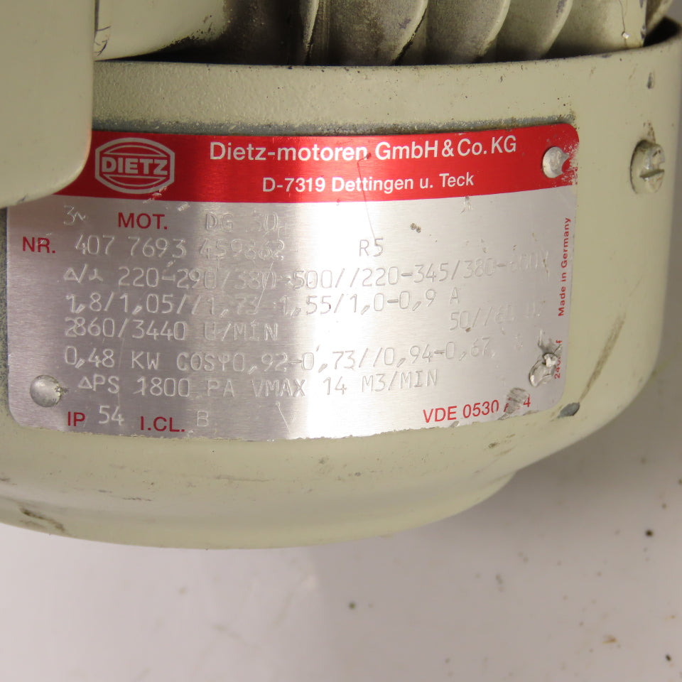 Dietz 2329-0 0.48kW Direct Drive Air Blower 3440RPM 220/380-600V 3PH 3-3/4" Out