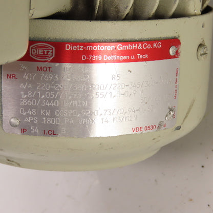 Dietz 2329-0 0.48kW Direct Drive Air Blower 3440RPM 220/380-600V 3PH 3-3/4" Out