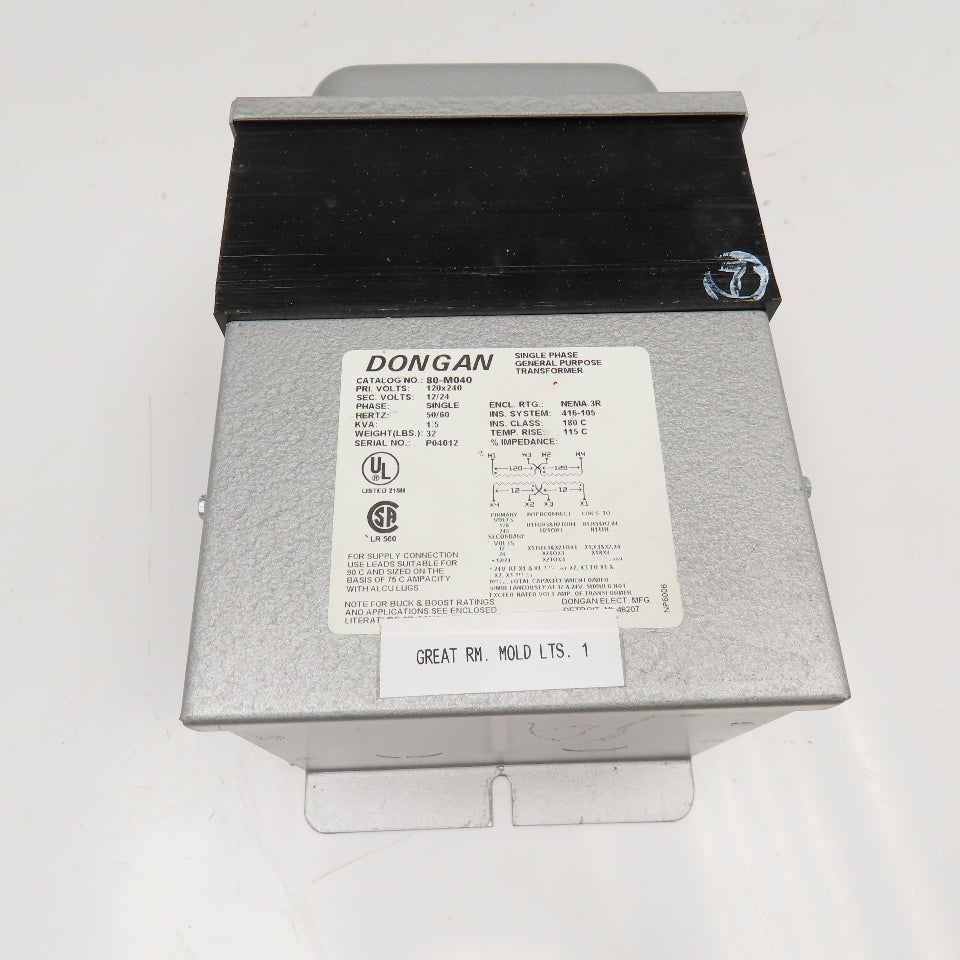 Dongan 80-M040 120 x 240V 1.5kVa 12/24V Sec 1Ph Transformer
