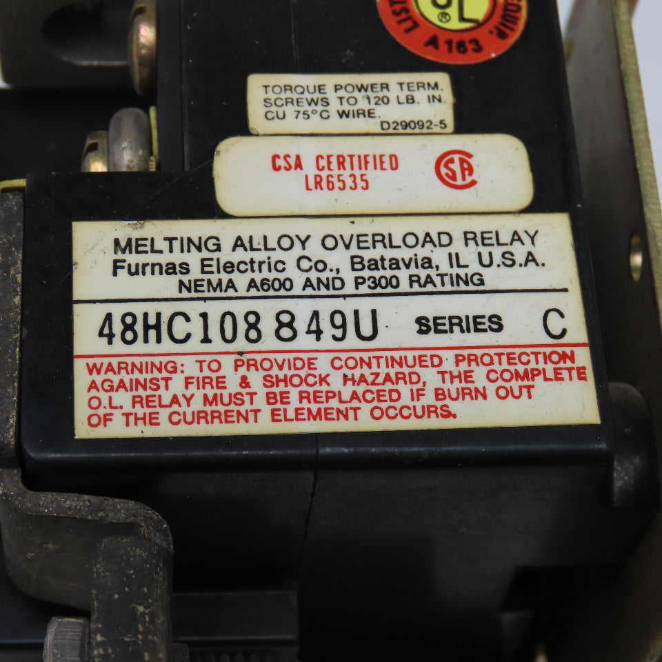 Furnas 48HC108849U Melting Alloy Overload Relay H-49 Heaters