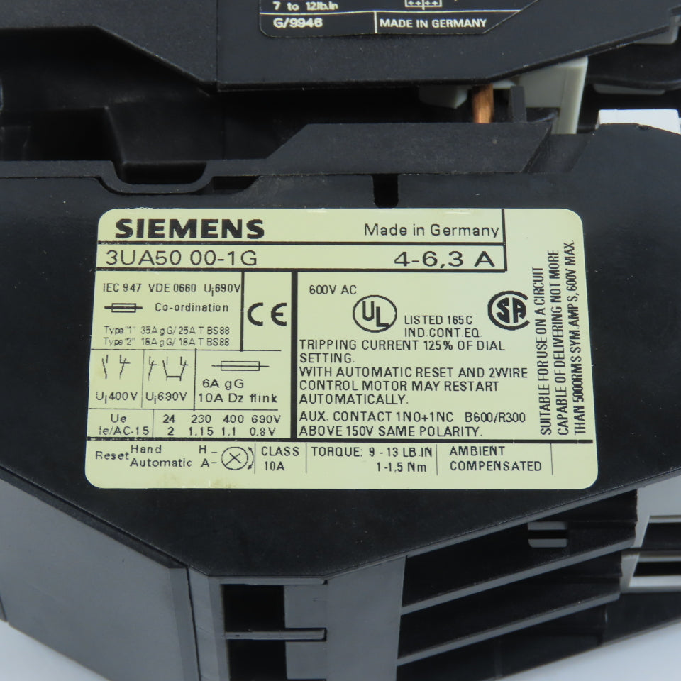 Siemens 3TF4022-0A 7.5HP 20A Contactor 120V Coil W/ 3UA50 00-1G Overload 4-6.3A