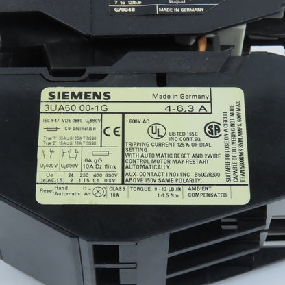 Siemens 3TF4022-0A 7.5HP 20A Contactor 120V Coil W/ 3UA50 00-1G Overload 4-6.3A