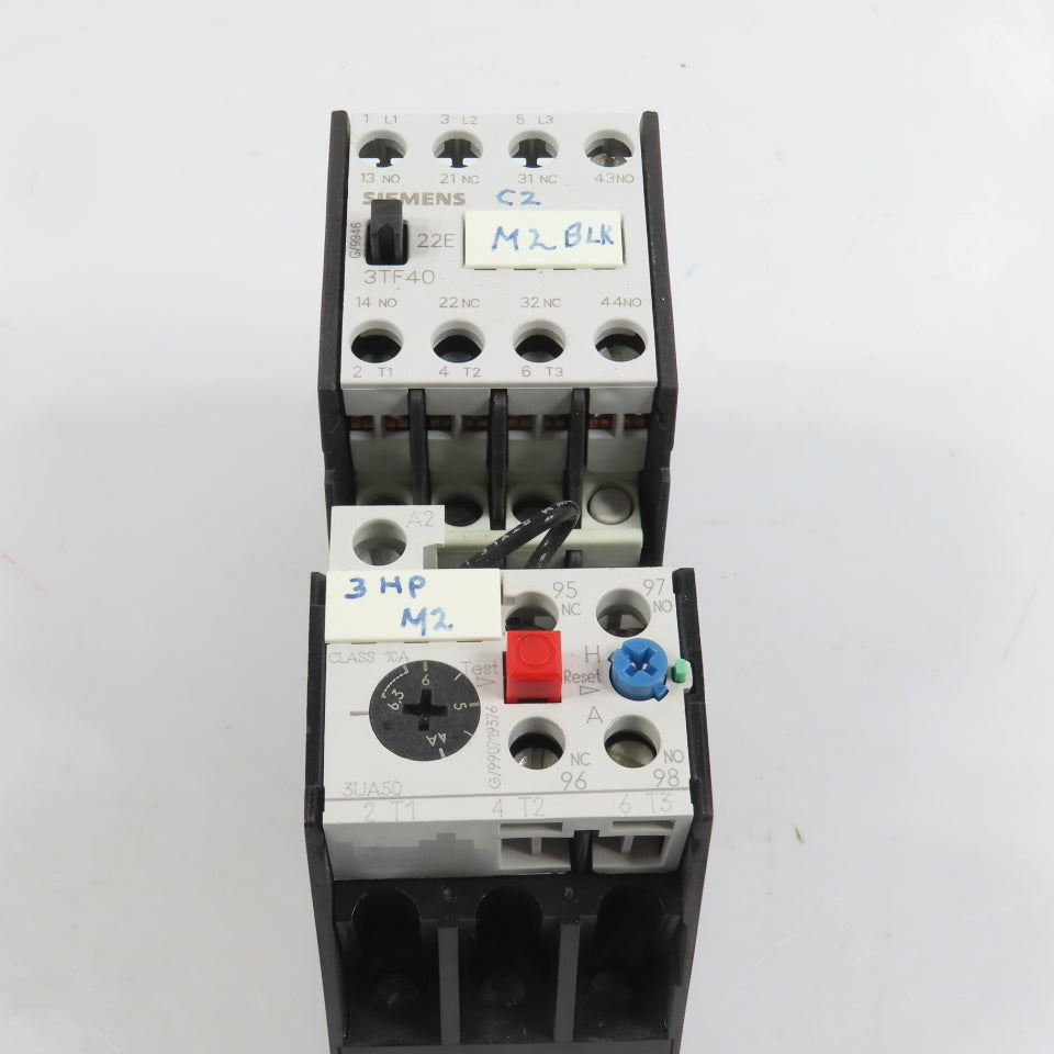 Siemens 3TF4022-0A 7.5HP 20A Contactor 120V Coil W/ 3UA50 00-1G Overload 4-6.3A