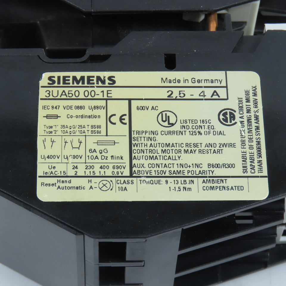 Siemens 3TF4022-0A 7.5HP 20A Contactor 120V Coil W/ 3UA50 00-1E Overload 2.5-4A
