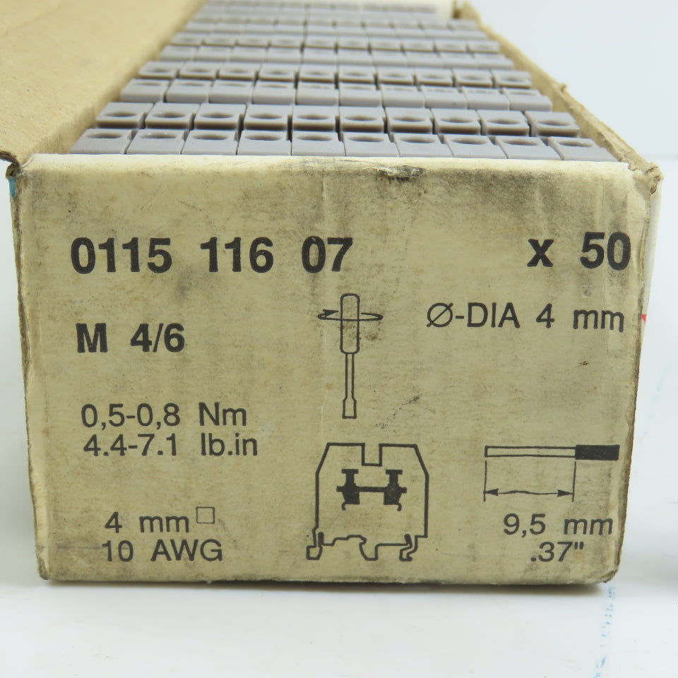 Entrelec 0115 116 07 M4/6-5116 M 4/6 Feed Thru Grey Terminal Blocks Box Of 50