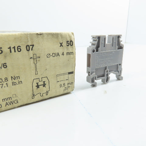 Entrelec 0115 116 07 M4/6-5116 M 4/6 Feed Thru Grey Terminal Blocks Box Of 50