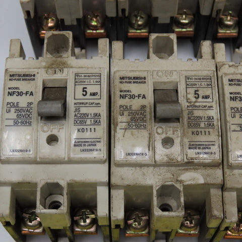 Mitsubishi NV30-FA NF30-FA 5 Amp Circuit Breaker 2 Pole 250VAC 65VDC Lot Of 6