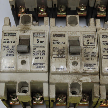 Mitsubishi NV30-FA NF30-FA 5 Amp Circuit Breaker 2 Pole 250VAC 65VDC Lot Of 6
