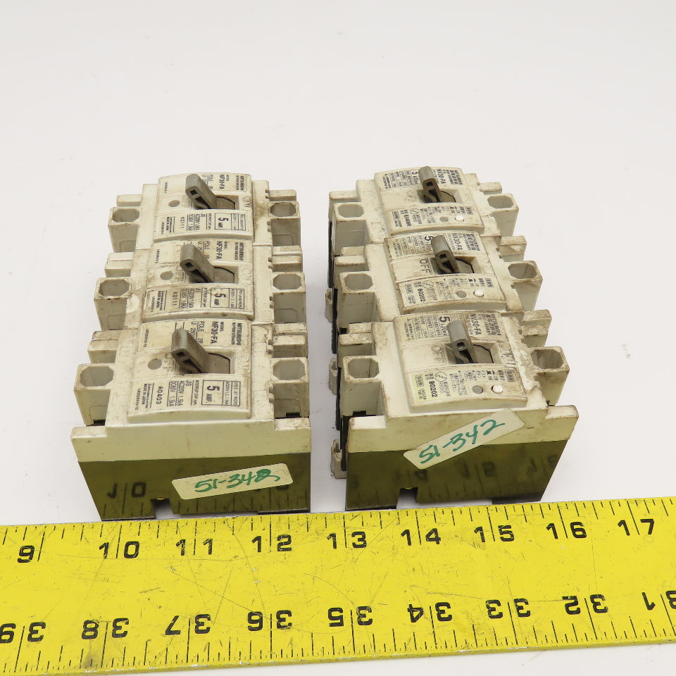 Mitsubishi NV30-FA NF30-FA 5 Amp Circuit Breaker 2 Pole 250VAC 65VDC Lot Of 6