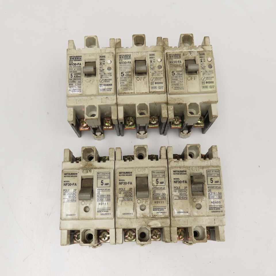 Mitsubishi NV30-FA NF30-FA 5 Amp Circuit Breaker 2 Pole 250VAC 65VDC Lot Of 6