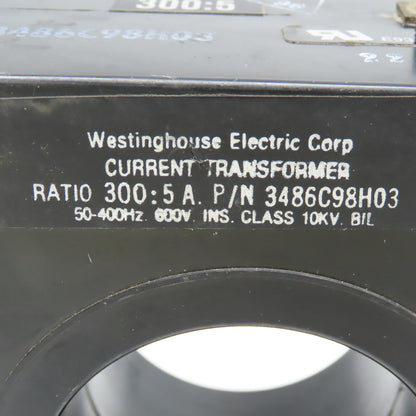 Westinghouse 3486C98H03 Current Transformer 300:5A Ratio 50-400Hz 600V 10kV