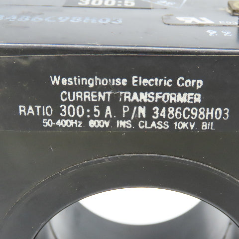 Westinghouse 3486C98H03 Current Transformer 300:5A Ratio 50-400Hz 600V 10kV