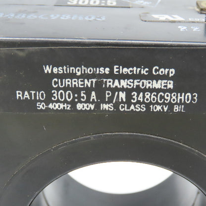 Westinghouse 3486C98H03 Current Transformer 300:5A Ratio 50-400Hz 600V 10kV