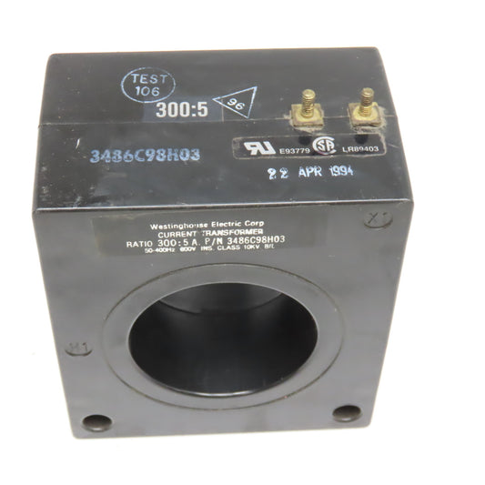 Westinghouse 3486C98H03 Current Transformer 300:5A Ratio 50-400Hz 600V 10kV