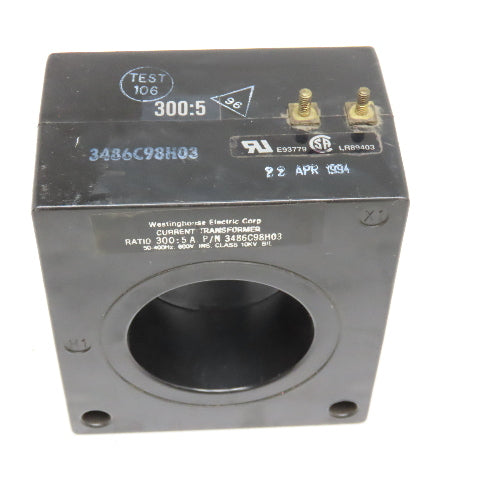 Westinghouse 3486C98H03 Current Transformer 300:5A Ratio 50-400Hz 600V 10kV