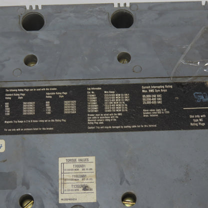 Westinghouse HNC31200FM 3-Pole 1200A Max Circuit Breaker 600VAC