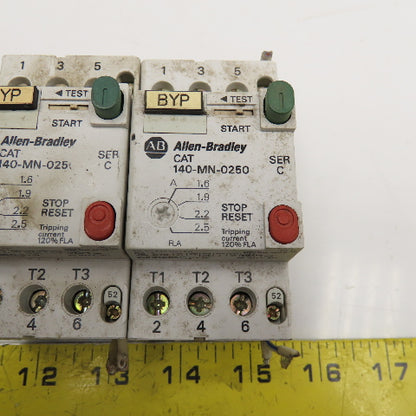 Allen Bradley 140-MN-0250 600V Manual Motor Controller 1.6-2.5A Trip Lot Of 2