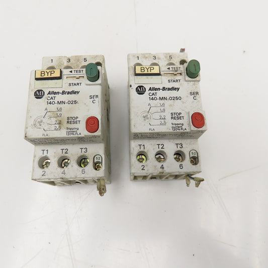 Allen Bradley 140-MN-0250 600V Manual Motor Controller 1.6-2.5A Trip Lot Of 2