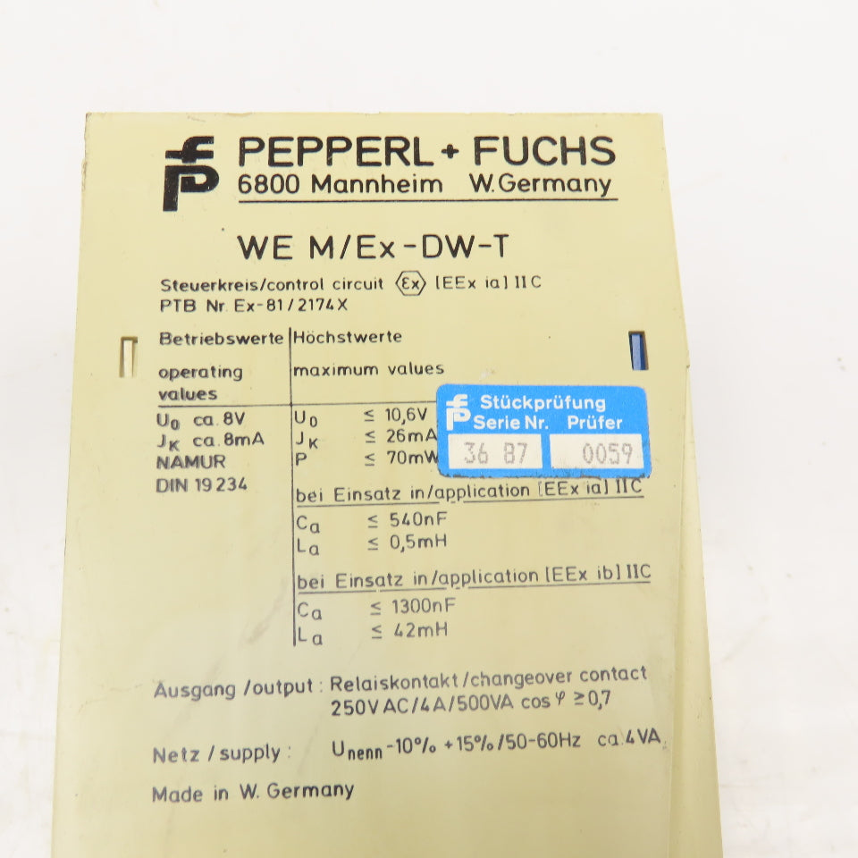 Pepperl + Fuchs WE M/Ex-DW-T 08487 Programmable Speed Controller