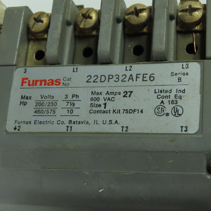 Furnas 22DP32AFE6 Ser B 600VAC Reversing Motor Starter 27A 120V Coil 22DP32A*E6