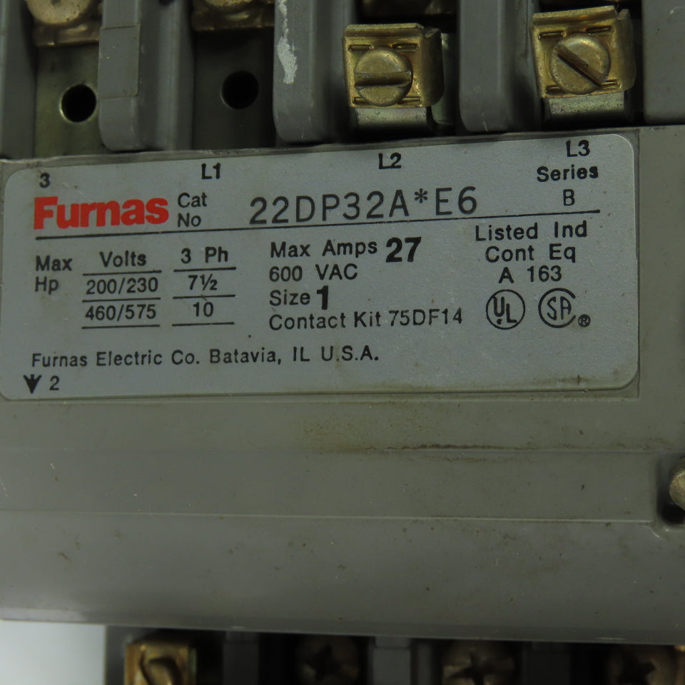 Furnas 22DP32AFE6 Ser B 600VAC Reversing Motor Starter 27A 120V Coil 22DP32A*E6