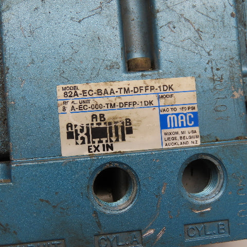 MAC 82A-EC-BAA-TM-DFFP-1DK 4/3 Position Pneumatic Valve Closed Center 24VDC Coil