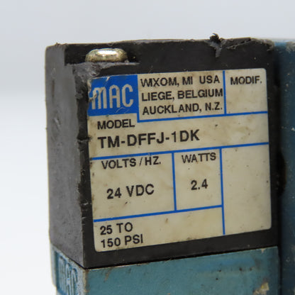 MAC 82A-EC-BAA-TM-DFFP-1DK 4/3 Position Pneumatic Valve Closed Center 24VDC Coil