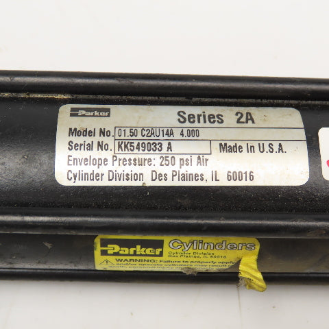 Parker 01.50 C2AU14A 4.000 1-1/2" Bore 4" Stroke Double Acting Air Cylinder