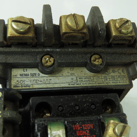 Allen Bradley 509-AOD-A1F Nema Size 0 Motor Starter 5HP 120V Coil W/592-A1FA