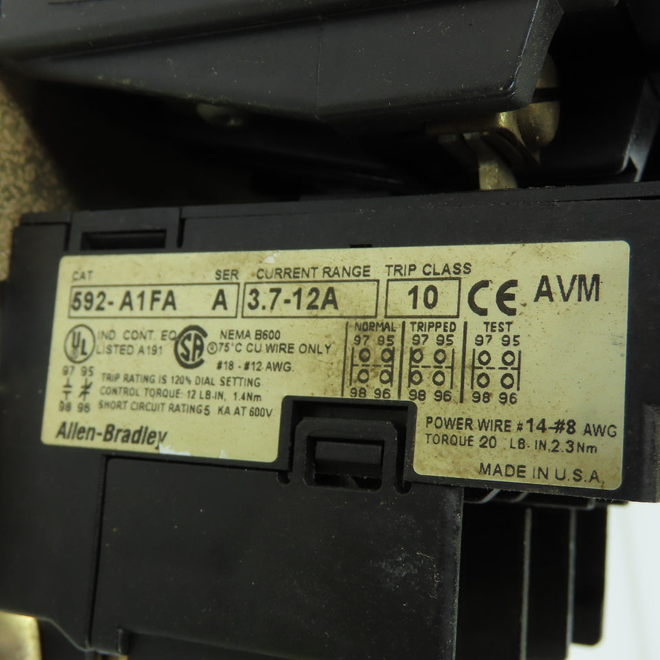 Allen Bradley 509-AOD-A1F Nema Size 0 Motor Starter 5HP 120V Coil W/592-A1FA