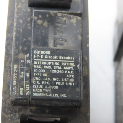 ITE BQ1B060 60 Amp 120V 240V Single Pole Circuit Breaker Lot of 2