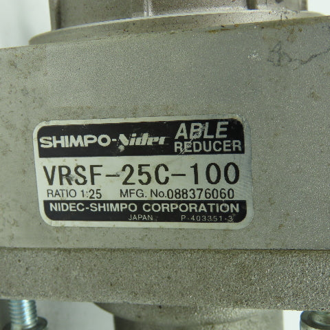 Nidec Shimpo VRSF-25C-100 1:25 Ratio Gear Reducer W/ M-Z1-IAA100-TA Servo Motor